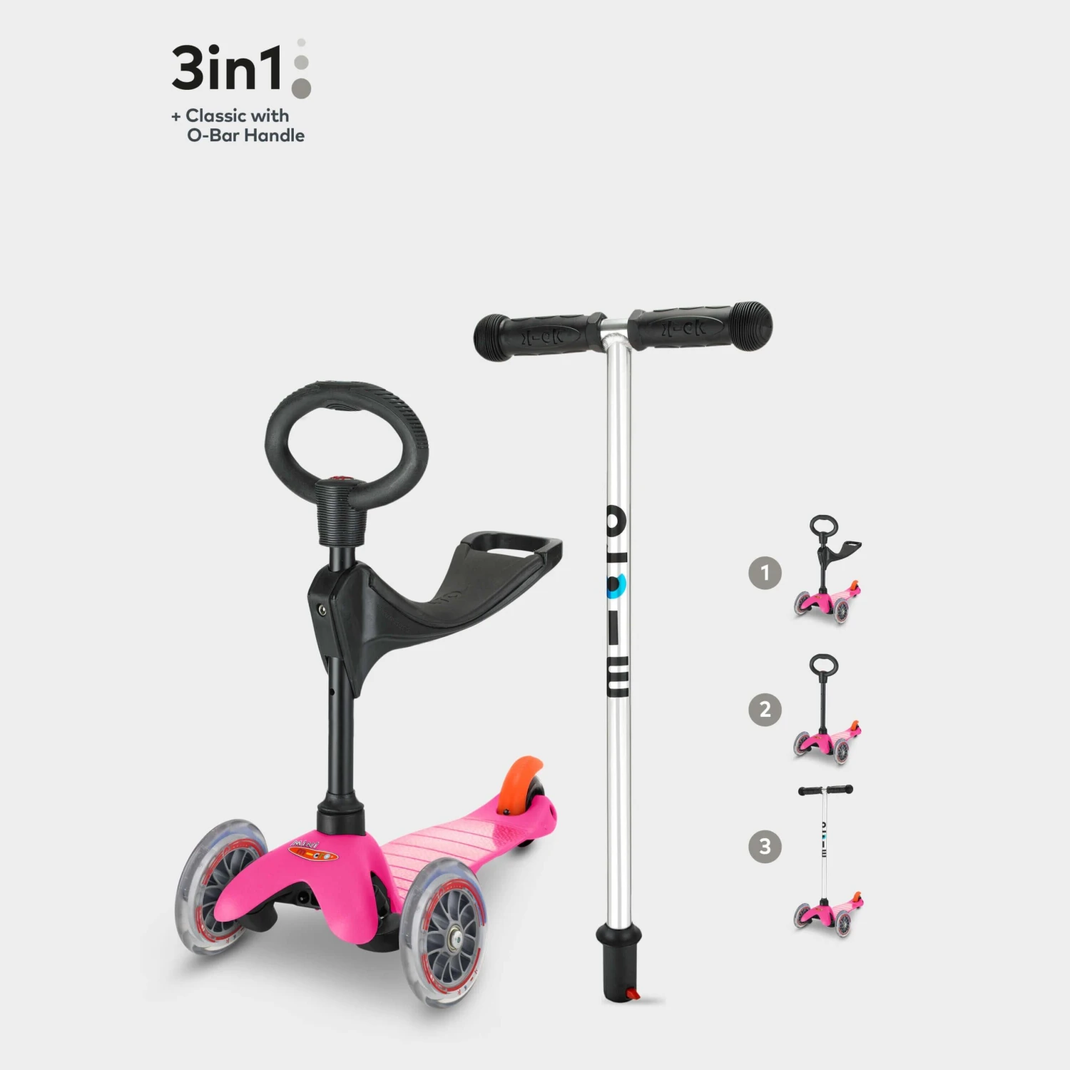 Toddler Scooter - Mini Micro 3in1 Classic Scooter - Pink - 12 Months 4 Toddler Scooter - Mini Micro 3in1 Classic Scooter - Pink - 12 Months - Image 2