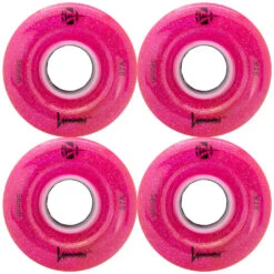 LUMINOUS LED LIGHT UP ROLLER SKATE WHEELS PINK GLITTER 58 MM 97A – SET OF 4