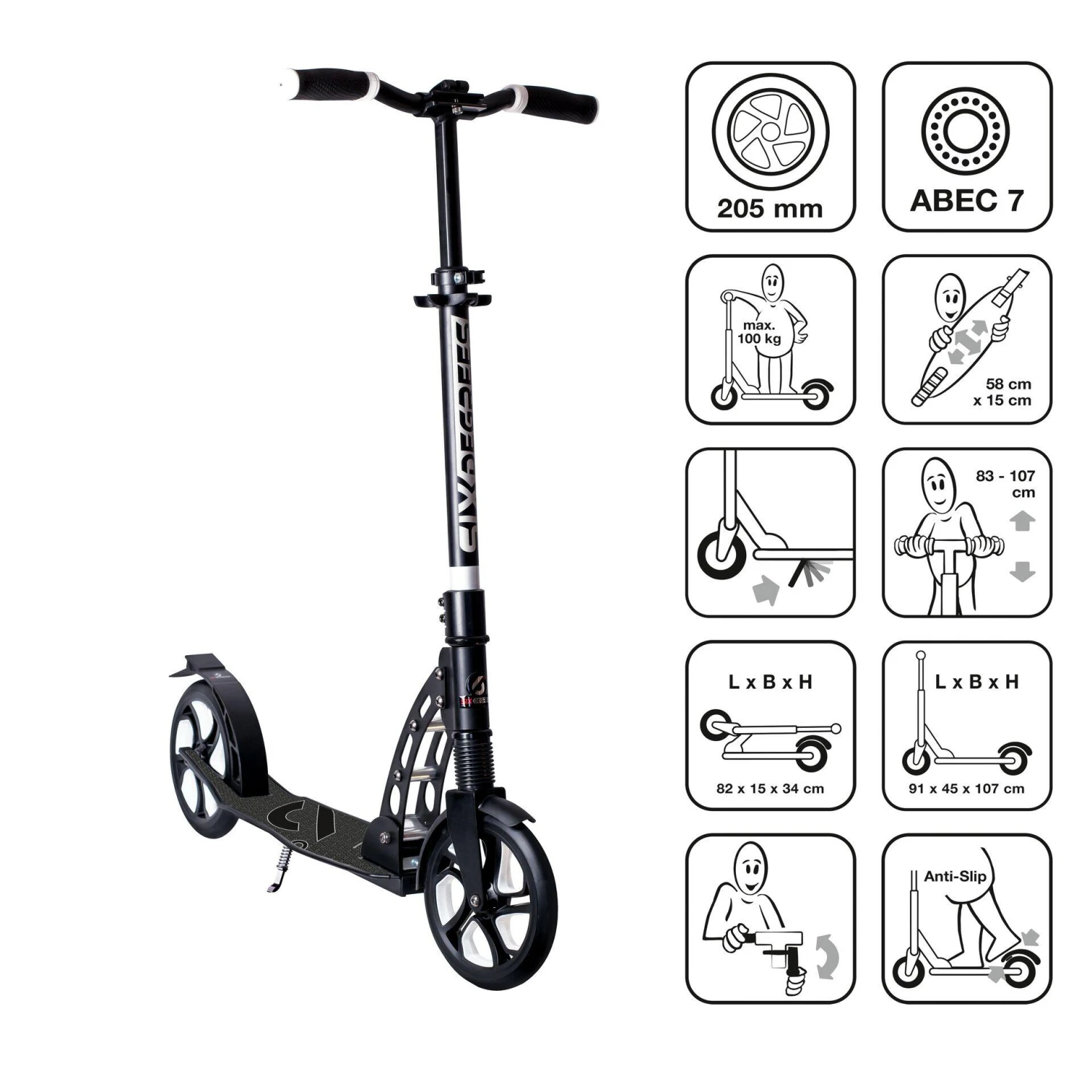 SIX DEGREES Kick Scooter With Suspension 205mm Black 3 SIX DEGREES Kick Scooter With Suspension 205mm Black